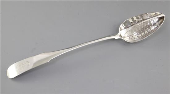 A large George III Irish silver strainer spoon, Length; 13 ¼”/337mm Weight: 4.6oz/130 grms.